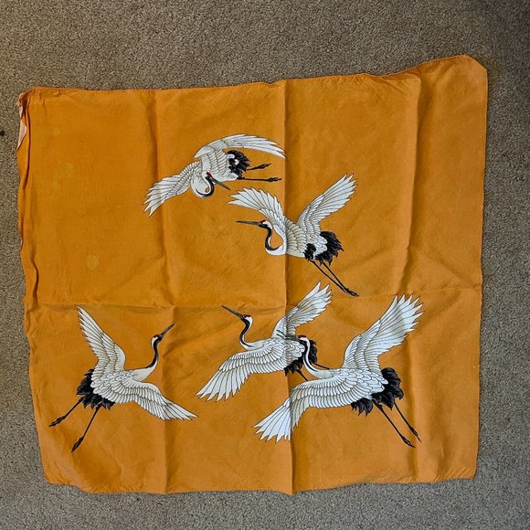 VTG Crane Scarf GUC Lovely colors Neon Orange Birds - Picture 1 of 3